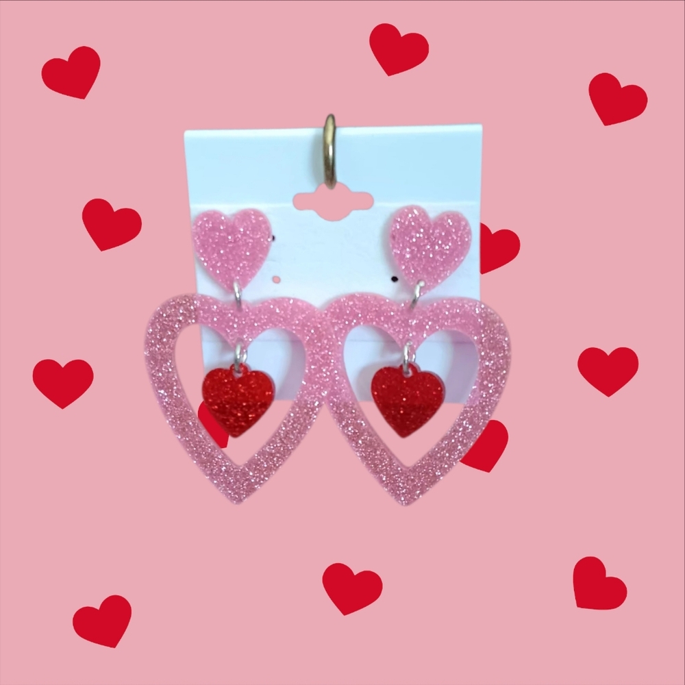 Double Heart Dangle Earrings